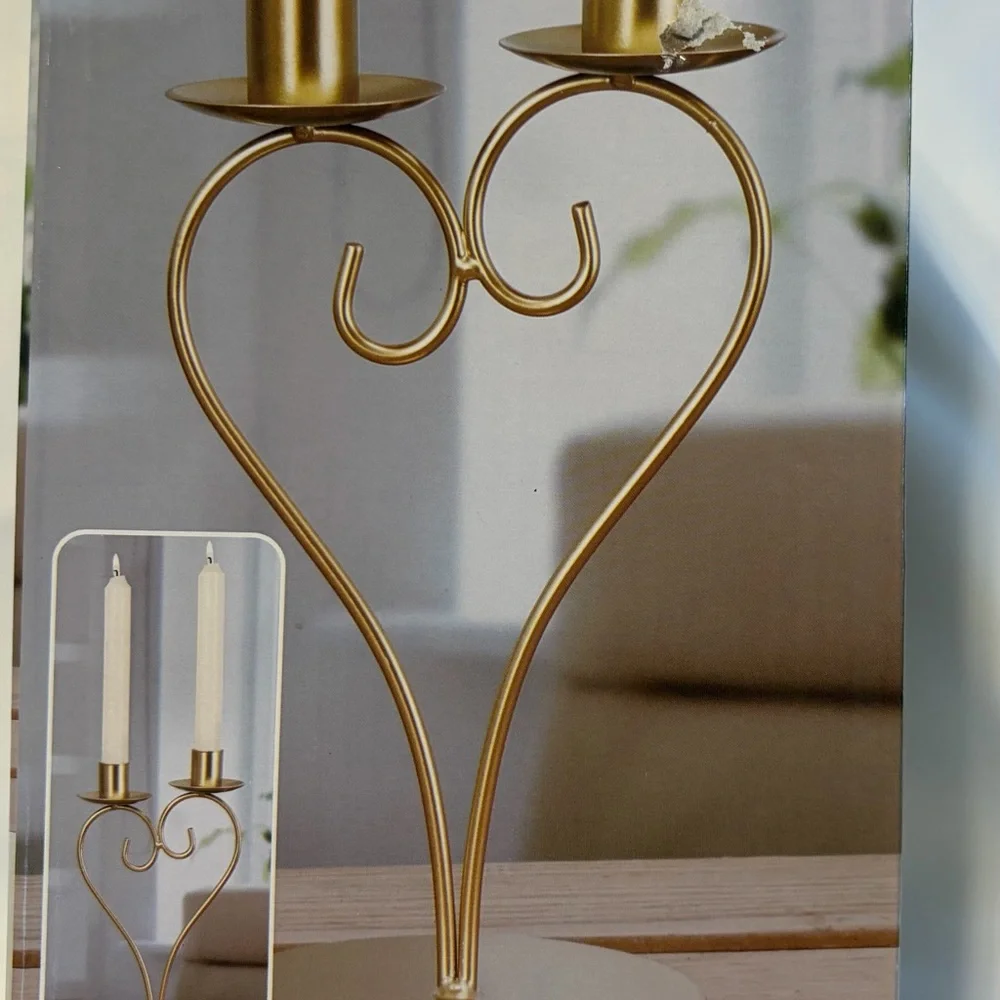 Gold Heart Metal Taper Candle Holder - Home Accents